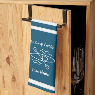 Blue Kayak Monogram Name Lake house Tea Towel