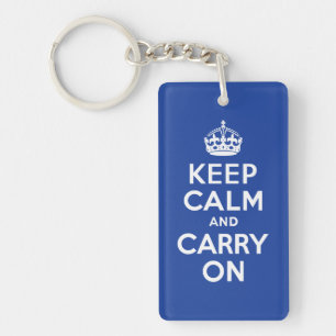 Blue Keep Calm and Carry On Key Chain