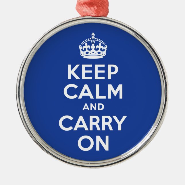 Blue Keep Calm and Carry On Metal Tree Decoration (Front)