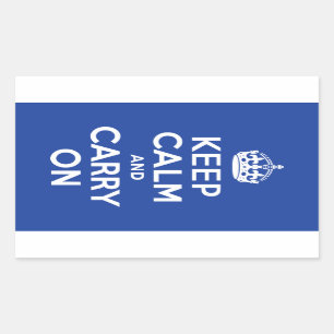Blue Keep Calm and Carry On Rectangular Sticker