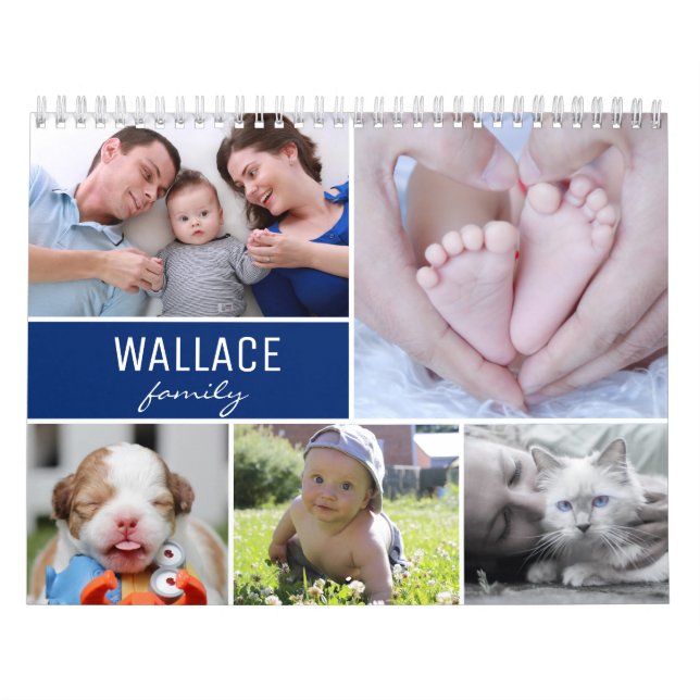 Blue Keepsake Custom Family Photos Year Memory Calendar (Cover)