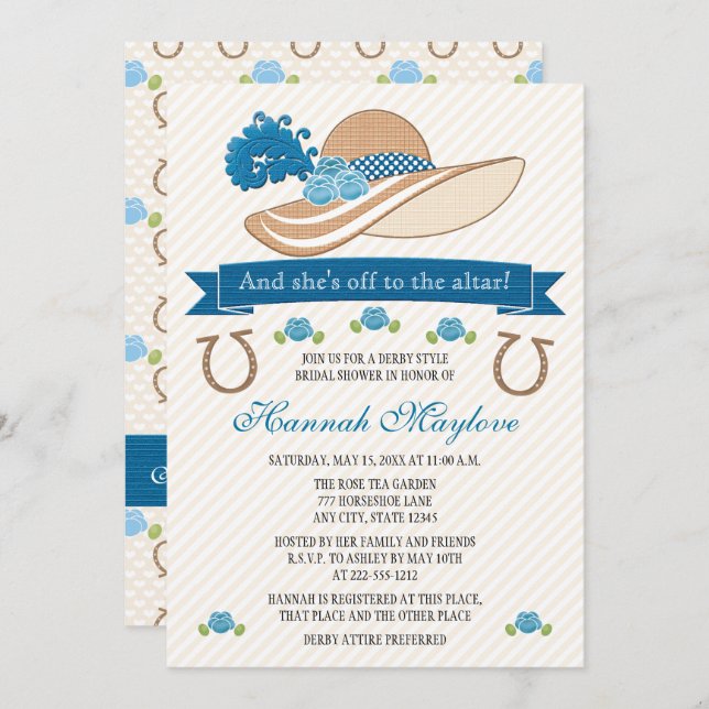 Blue Kentucky Derby Themed Hat Bridal Shower Invitation (Front/Back)