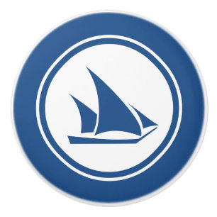 Blue Ketch Sailboat Nautical ceramic knob
