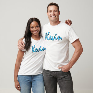 Blue Kevin Logo on White T Shirt