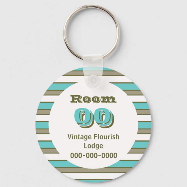 Blue Khaki stripes hotel room Key Ring (Front)