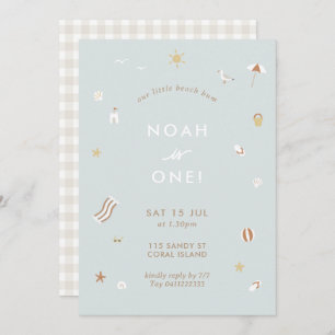 Blue Kids Beach Pool Party Theme Birthday Invitation