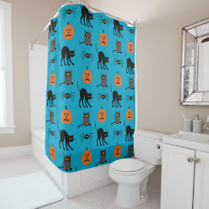 Blue Kids Halloween Print Shower Curtain