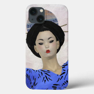 Blue Kimono Geisha Illustration iPhone 13 Case
