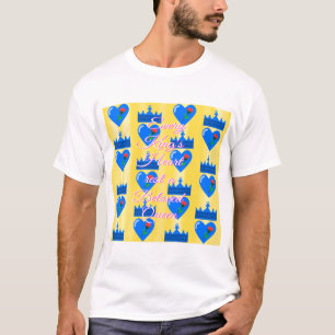 Blue King Heart and Crown with Red Flower T-Shirt