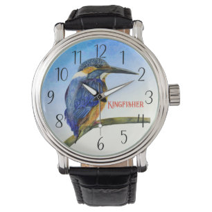 Blue Kingfisher Watercolor Wildlife Bird Art Watch