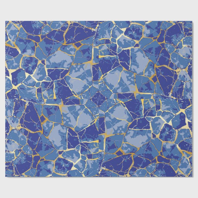 Blue Kintsugi Gold Vein Wrapping Paper (Flat)