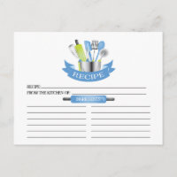 Blue Kitchen Tools Bridal Shower Recipe Cards