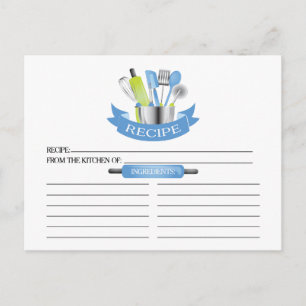 Blue Kitchen Tools Bridal Shower Recipe Cards