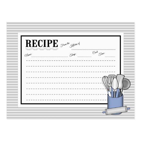 Blue Kitchen Utensil Caddy Rolling Pin Recipe Card
