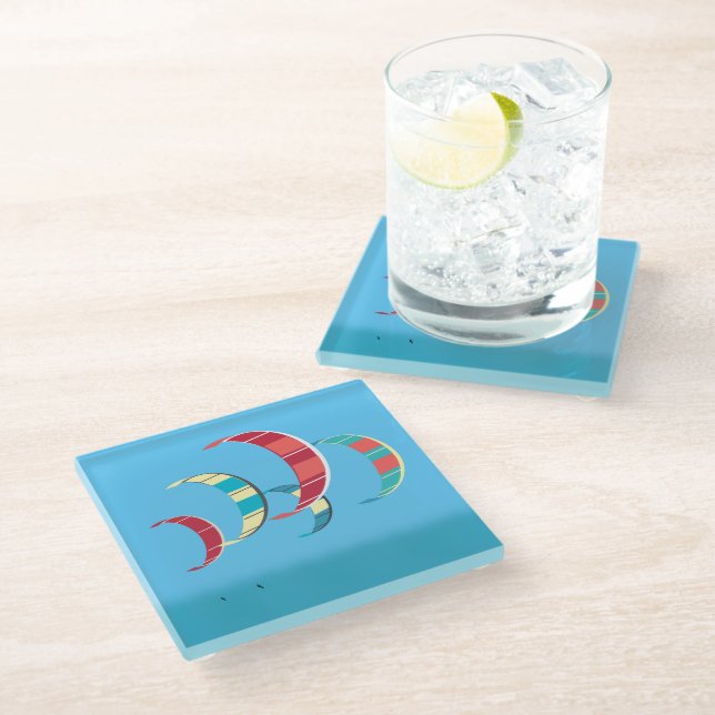 Blue Kite Surfing Glass Coaster (Angled)