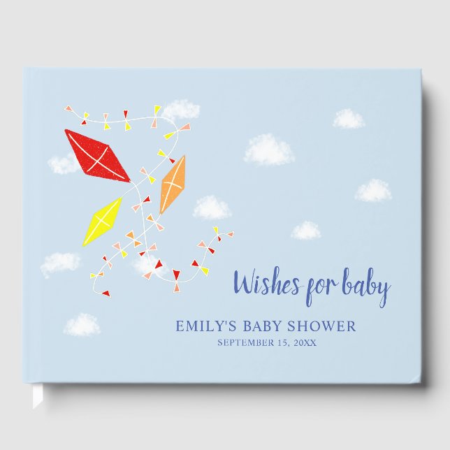 Blue Kites Baby Shower Wishes for Baby  Guest Book (Front)