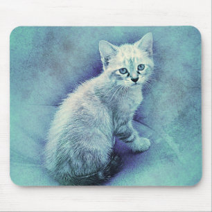 Blue Kitten Abstract Watercolor Mouse Mat