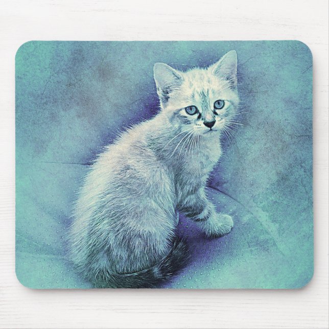 Blue Kitten | Abstract | Watercolor Mouse Mat (Front)