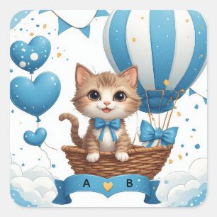 Blue Kitten Baby Shower Wishes 🐱 Square Sticker