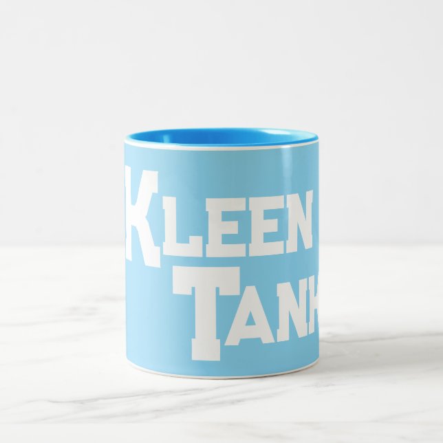 Blue Kleen Tank Logo Waves Water typography Two-Tone Coffee Mug (Center)