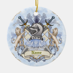 Blue Knight Family Crest Surname  Ceramic Tree Decoration