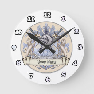 Blue Knight Family Crest Surname clock