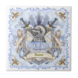 Blue Knight Family Crest Surname  Tile
