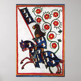 BLUE KNIGHT ON HORSEBACK Mediaeval Miniature Poster