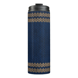 Blue Knit-look Stripe Pattern Thermal Tumbler