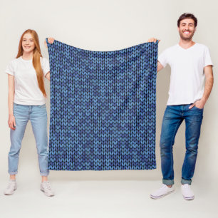 Blue Knit Pattern Fleece Blanket
