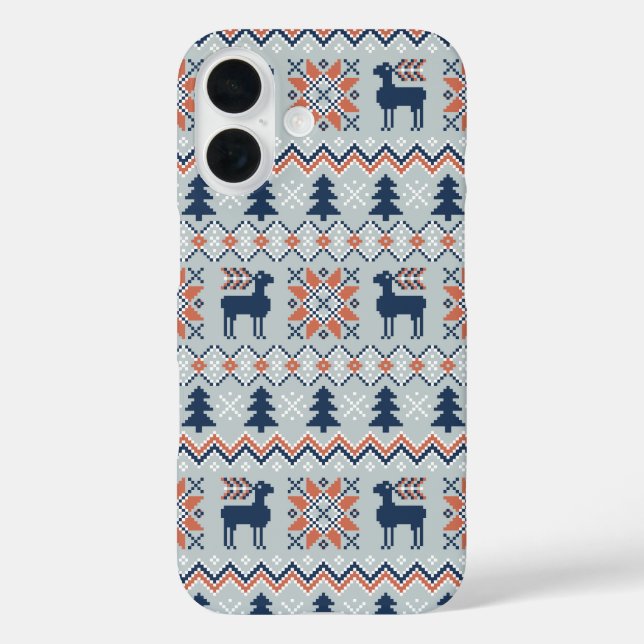 Blue Knited Christmas Sweater Reindeer Pattern  Case-Mate iPhone Case (Back)