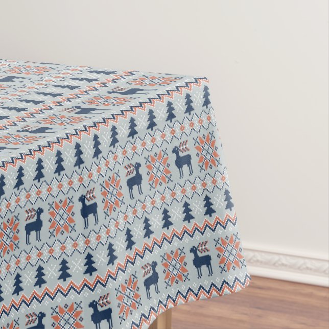 Blue Knited Christmas Sweater Reindeer Pattern  Tablecloth (In Situ)