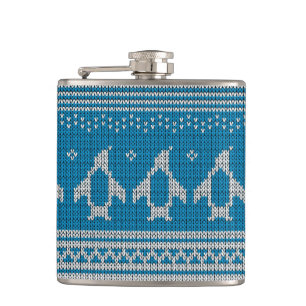 Blue Knitted Background Hip Flask