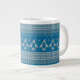 Blue Knitted Background Large Coffee Mug