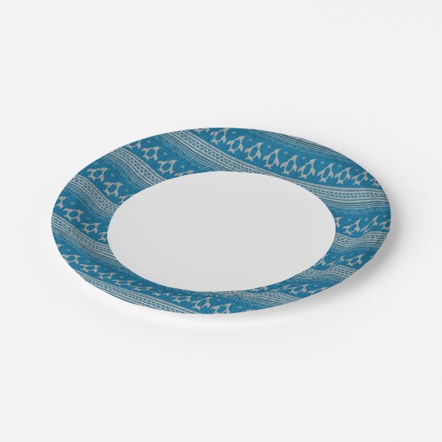 Blue Knitted Background Paper Plate (Angled)