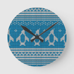 Blue Knitted Background Round Clock