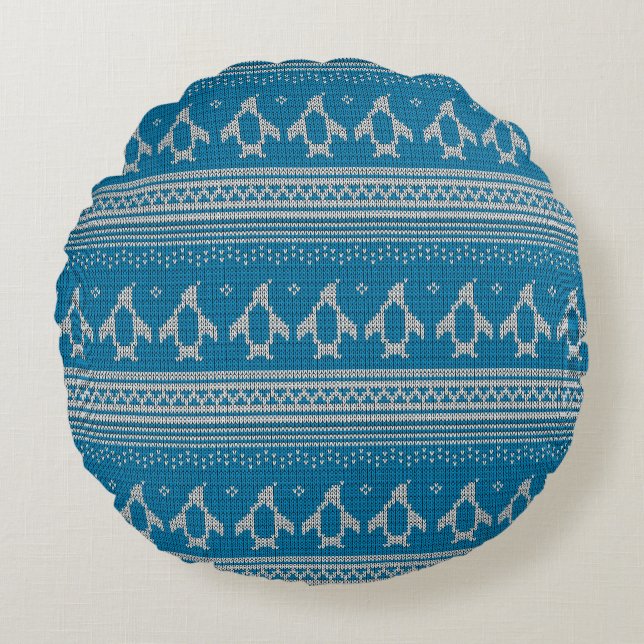 Blue Knitted Background Round Cushion (Front)