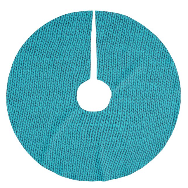 Blue Knitting Wool Texture Closeup Brushed Polyester Tree Skirt (Front)