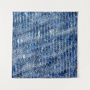 Blue knitting wool texture closeup photo backgroun tapestry