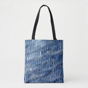 Blue knitting wool texture closeup photo backgroun tote bag