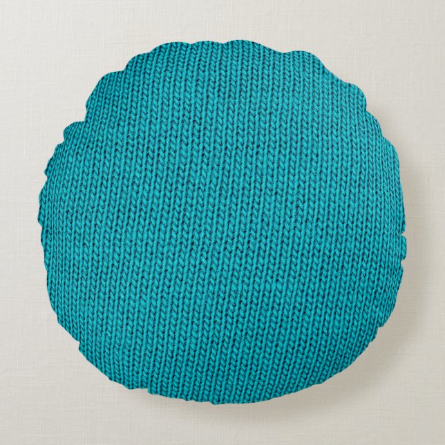 Blue Knitting Wool Texture Closeup Round Cushion (Front)