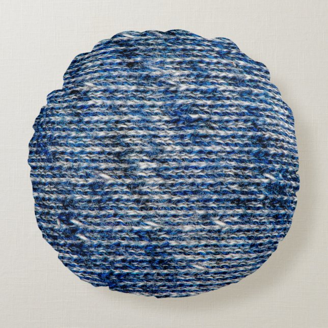 Blue knitting wool texture round cushion (Front)