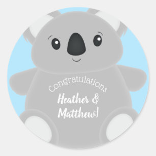 Blue Koala Bear Baby Shower Classic Round Sticker