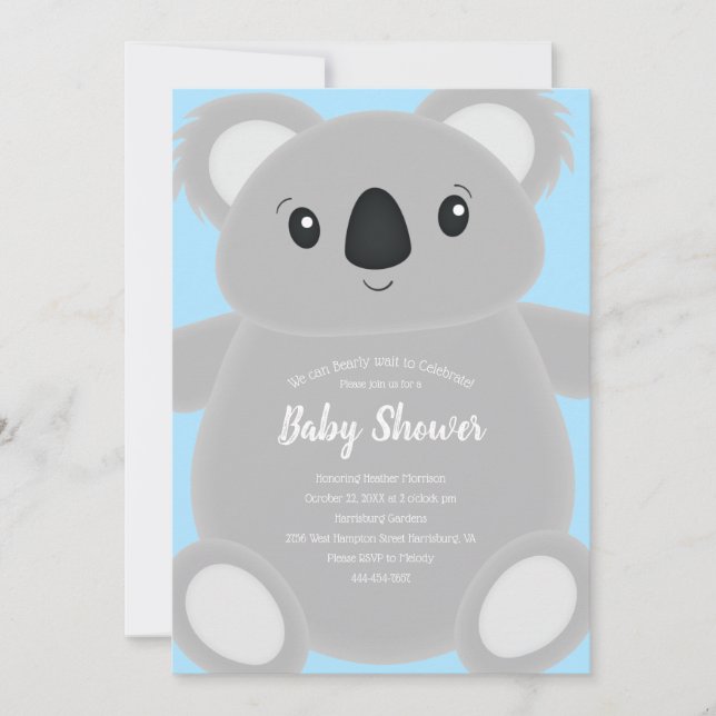 Blue Koala Bear Baby Shower Invitation (Front)
