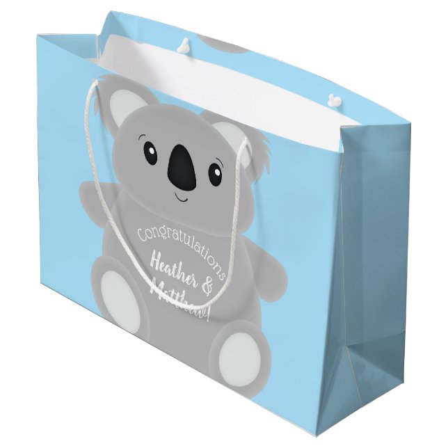 Blue Koala Bear Baby Shower Large Gift Bag (Back Angled)