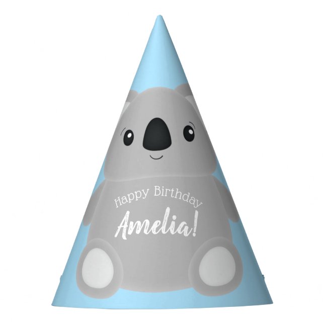 Blue Koala Bear Birthday Party Party Hat (Front)