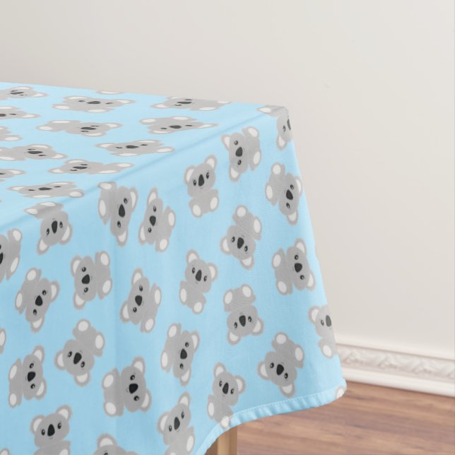 Blue Koala Bear Birthday Party Tablecloth (In Situ)