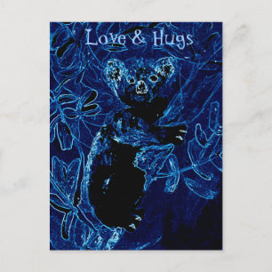 Blue Koala Tree Hug Art Postcard