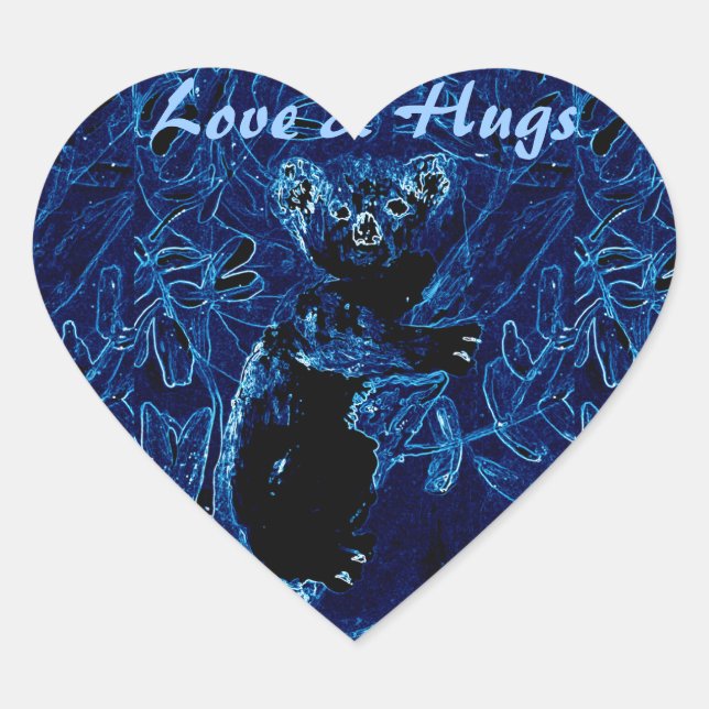 Blue Koala Tree Love and Hugs Heart Sticker (Front)