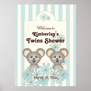 Blue Koala Twin Baby Shower / Kids Birthday Poster